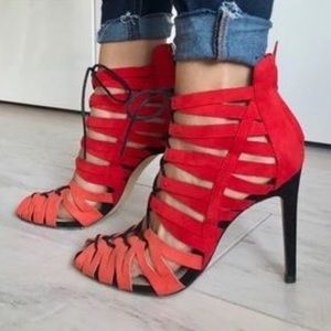 Zara Orange & Red Lace Up Heels